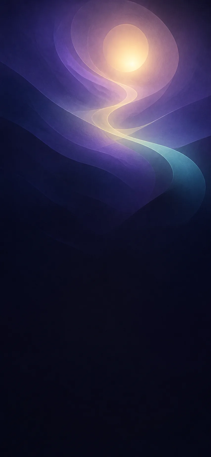 A winding path of light through blue and violet layers toward a golden glow.